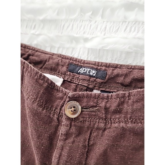 APT.9 Wide Leg Brown Linen Blend Capri Gaucho Pants Size 10 Cropped Casual Boho - Picture 4 of 13